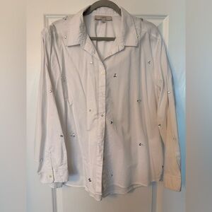 LOFT White Embellished Button Down Shirt